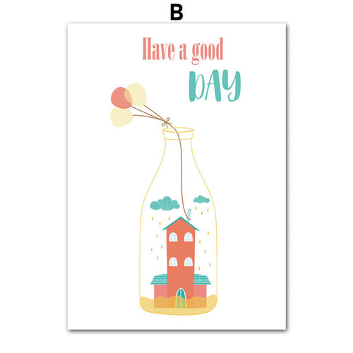 Cartoon Bottle House Balloon Wall Art Canvas
